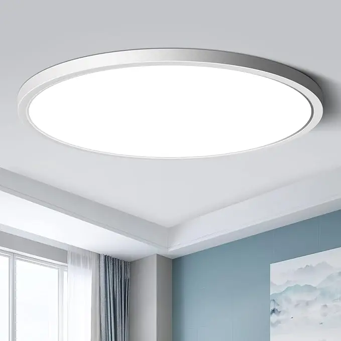 12 Inches Ultra Thin LED Flush Mount Ceiling Light - 24W with 5 Color Temp 2700K/3000K/3500K/4000K/5000K-Slim/Round Surface Mount Fixture-Ideal for Laundry, Closets, Pantries, Hallways & Bathrooms – White Finish
